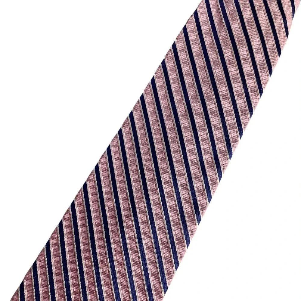 Tommy Hilfiger Necktie Men Pink Blue Stripe 100%‎ Silk Imported USA Classic Tie